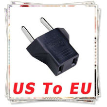 US USA A EU EURO Travel Adaptador de enchufe de corriente Black Conector de corriente alterna de USA (2-flat-pins) a europeo (2-rounds-pins)